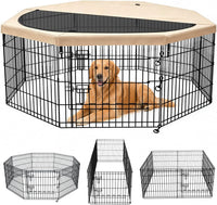 Foldable Metal Dog Exercise Pen/Pet Puppy Playpen Kennels Yard Fence - Tan / 30''H / Playpen+Top Cover