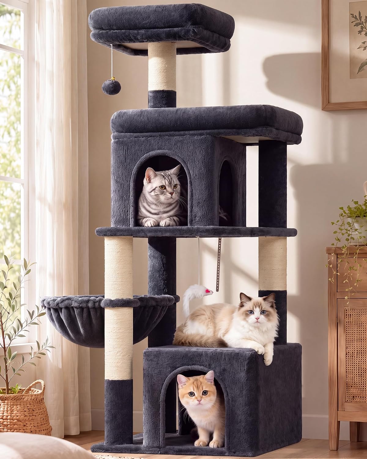 Globlazer Extra Tall Cat Tree Tower for Indoor Cats, F76 - Dark Grey / 54 inch