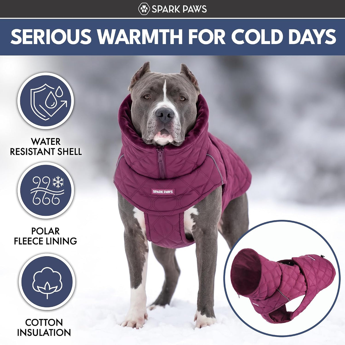 Spark Paws Quilted Dog Winter Coat - Magenta / Large - image 2