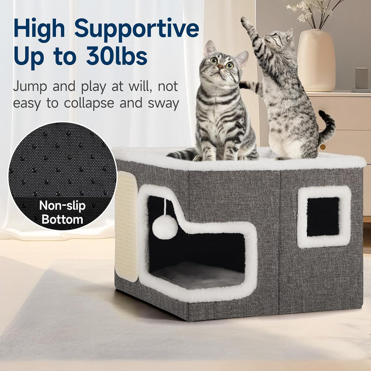 Shikha 2 Story Cat Bed House for Indoor Cats with Scratch Pads Black – Essentials for Cats - Grey / Single / Without Heating Pad - image 3