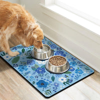Dog Food Mats for Floors, Absorbent Dog Bowl Mat for Food and Water Dispenser, Quick Dry Cat Food - Blue / 32"L x 24"W - image 2