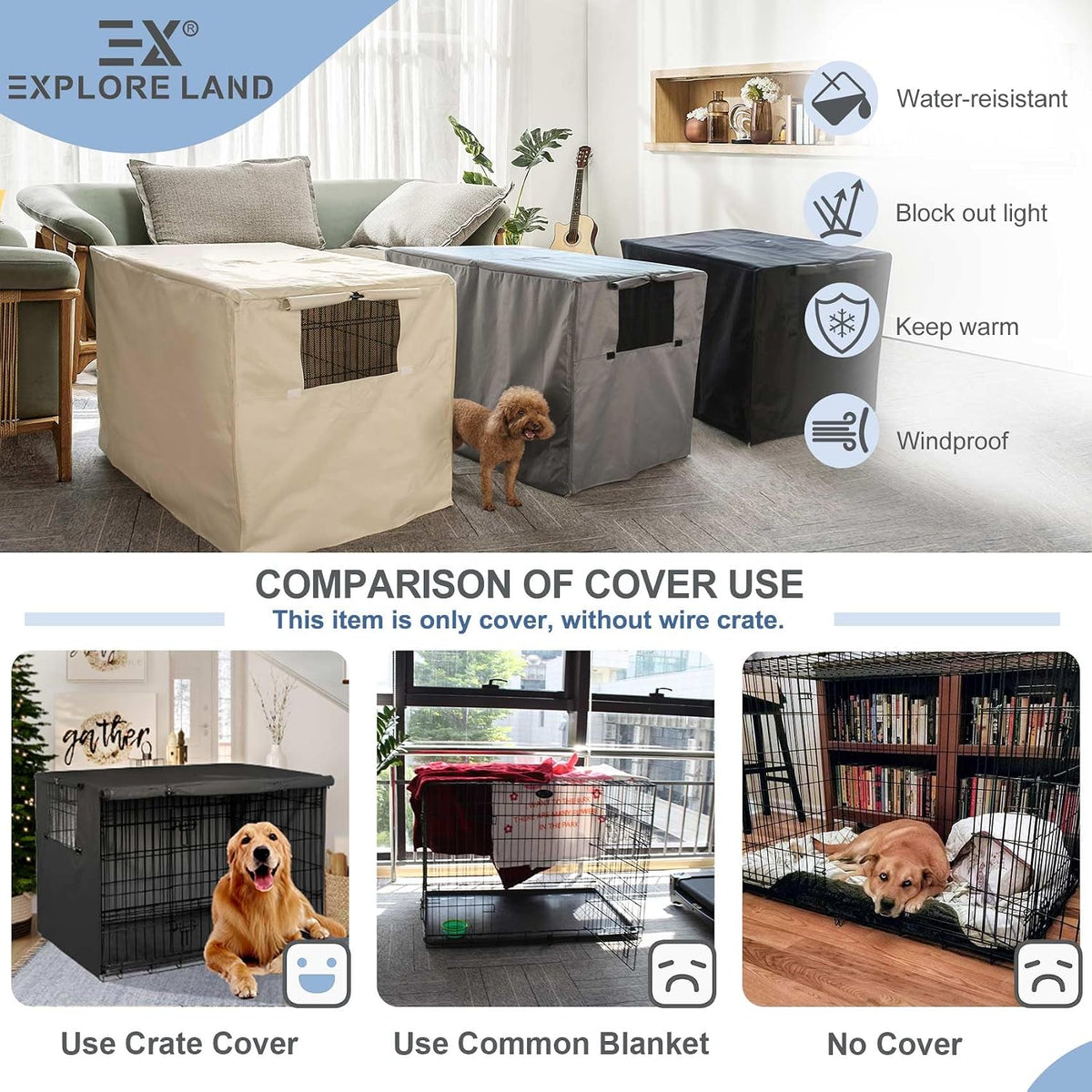 Explore Land Dog Crate Cover - Black / 42.0"L x 28.0"W x 30.0"H - image 2