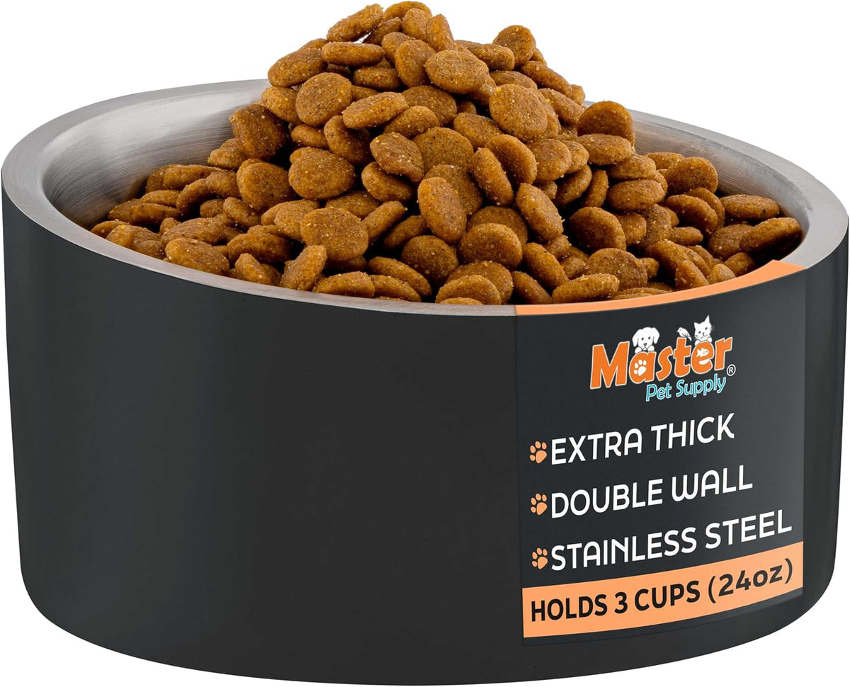 Master Pet Supply Stainless Steel Slanted Dog Cat Food Bowl 24 oz - Black Velvet / 3 Cups (24 oz)