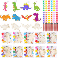 JOTIKO 12-pack dinosaur party favors with wooden keychains, paints and brushes