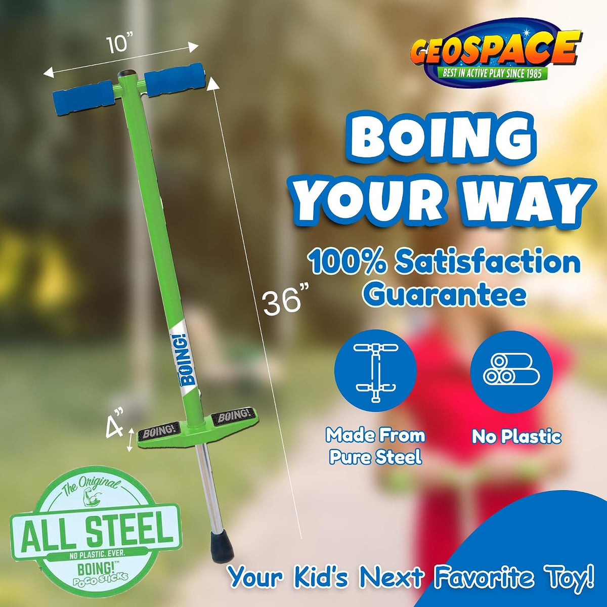 Geospace Jumparoo Boing! JR. Steel Pogo Stick for Kids of 50-90 lbs - Purple - image 4