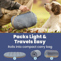 Travel Dog Bed (42" x 30") – Foldable, Packable Camping Dog Bed – Water Resistant, Cozy & Durable Mat with Soft Padding – Compact, Portable & Machine Washable – Large & Small Breeds – Grey