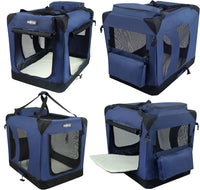EliteField 3-Door Soft Dog Crate with Bed & Carrying Bag – Essentials for Dogs - Navy Blue / 20.0"L x 14.0"W x 14.0"H - image 3
