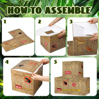Bucherry 6 light brown dinosaur party decoration boxes with crate print and caution signs - view 3