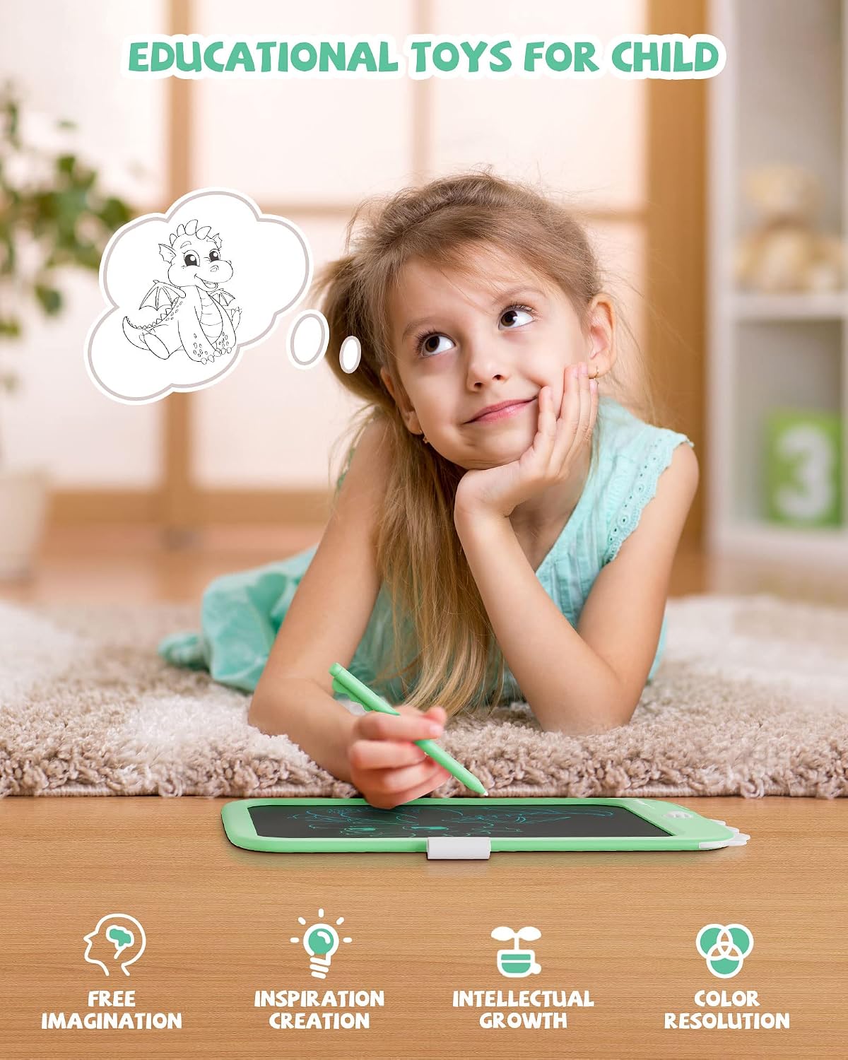 8.5 inch LCD Writing Tablet for Kids - Green / 10 inch - image 2