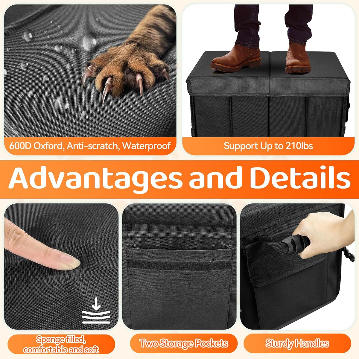 Car Seat Extender for Dogs - Black-M-19 x 11x 13.3 in-(up to 180LBS) - image 4