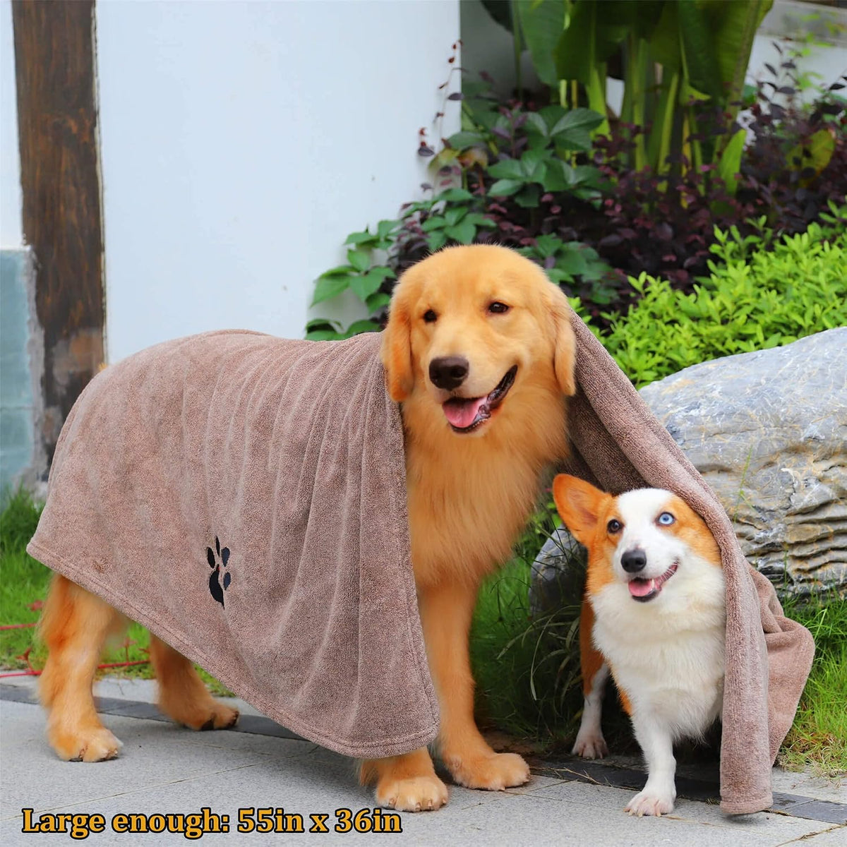 Dogvingpk Dog Towels for Drying Dogs 2 Pack - Grey and Brown / XL-55" * 36" - image 4