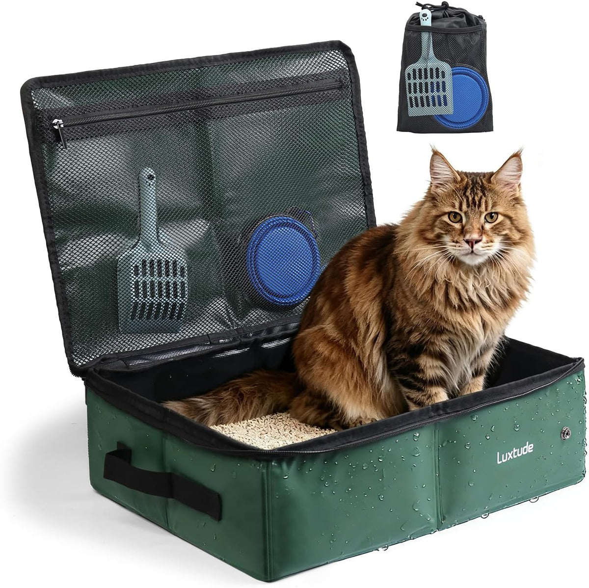 Luxtude Travel Litter Box for Cats, Portable and Easy to Clean – Daily Care for Cats - Green / Large