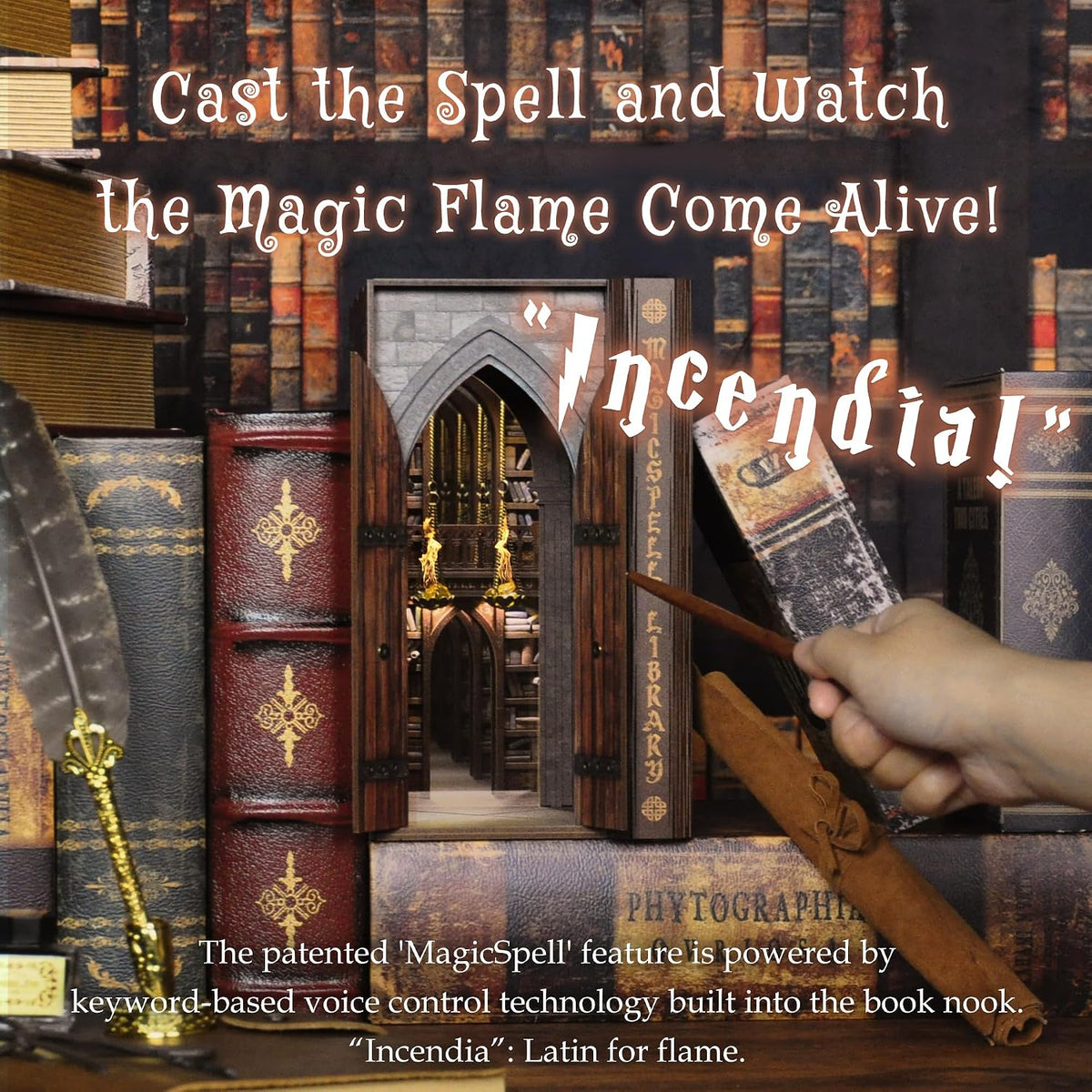Dolphin Island DIY book nook kit built as a magic library with flame effect - view 3
