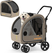 PAWZIDEA 3-in-1 Large Dog Stroller with Detachable Carrier - Khaki Plaid