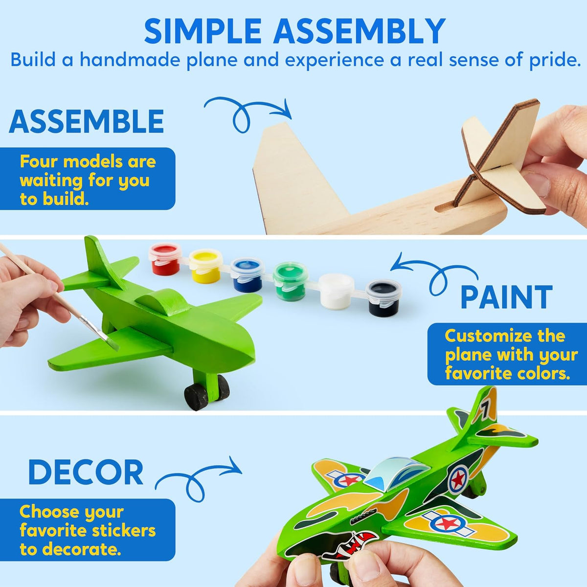 Klever Kits wooden airplane craft kit with space shuttle, jet, passenger plane and military aircraft - view 3