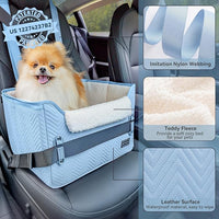 PETSFIT Dog Car Seat Medium Sized Dog, Stable Small Dog Car Seat for Car with Clip-On Leash, Fleece Liner Suitable for Small Pets Up to 25lbs (Blue)