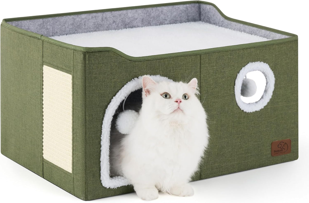 Bedsure Cat House Bed for Indoor Cats with Fluffy Ball and Scratch Pad - Loden Green / Widen - image 2