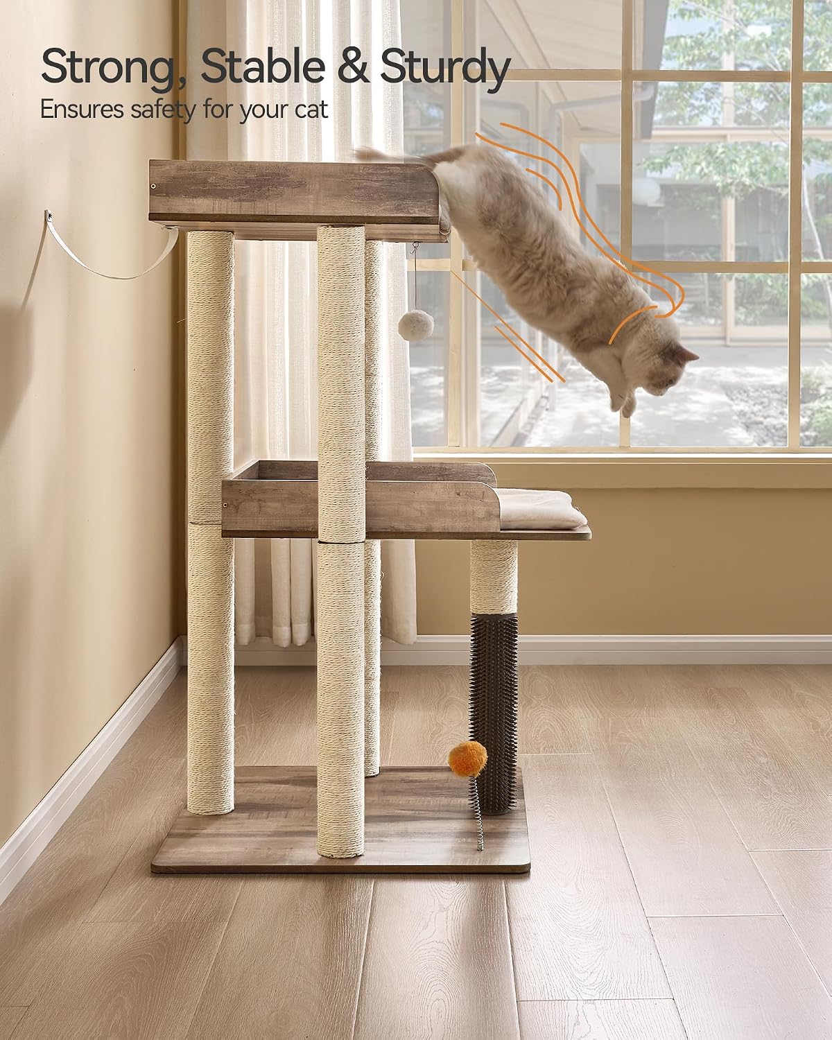 43.7" Modern Cat Tree for Large Cats, Quick One‑Person Assembly – Essentials for Cats - Gray / 23.6"L x 23.6"W x 43.7"H - image 4