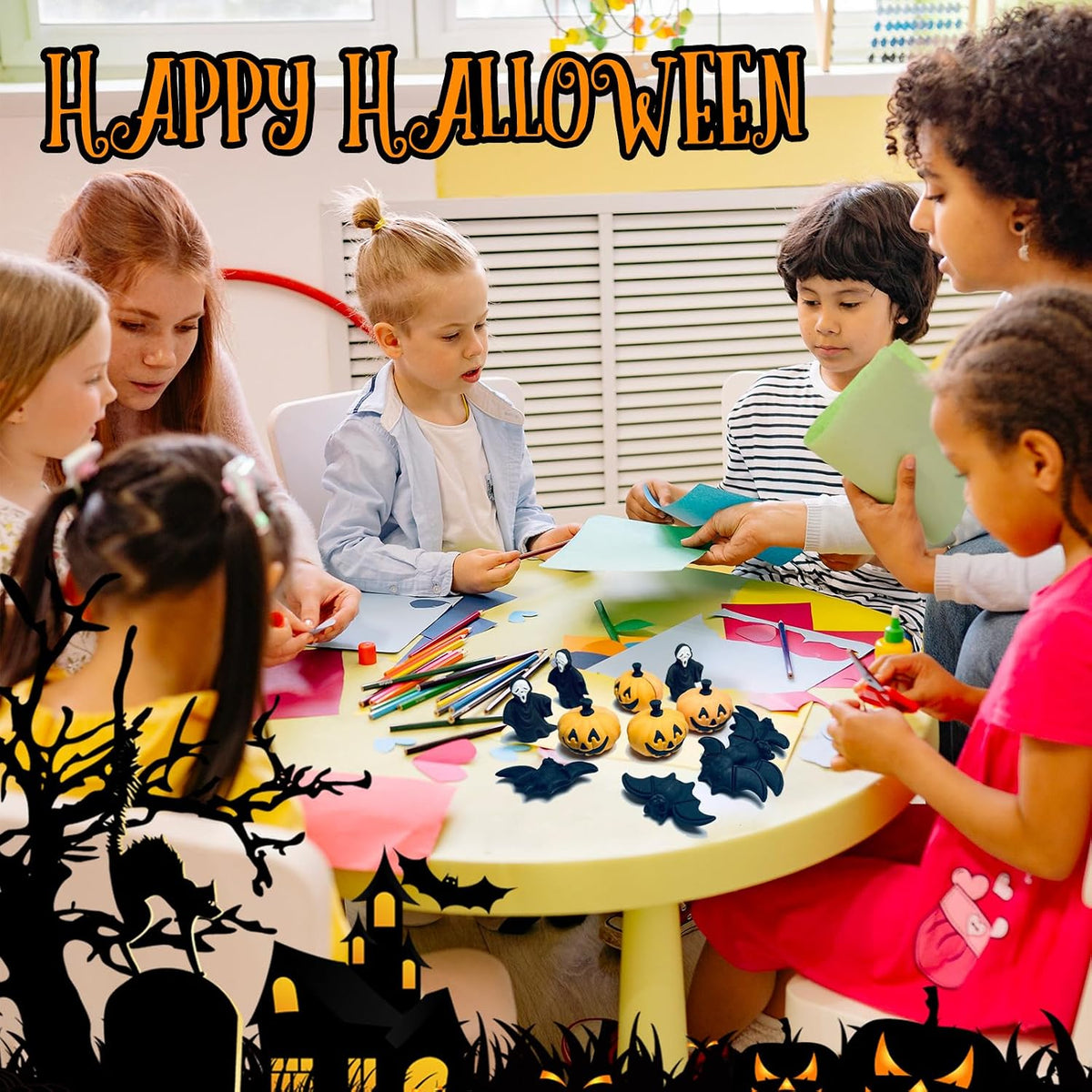 Kleeblatt Halloween erasers for kids shaped like pumpkins, ghosts, bats, skulls and cats - view 19