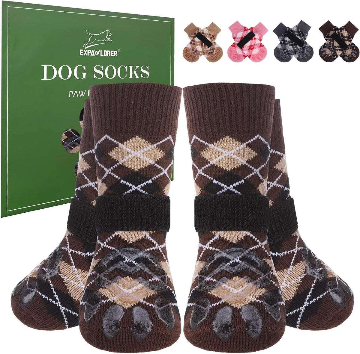 EXPAWLORER Dog Socks to Prevent Licking Paws - Large / Brown