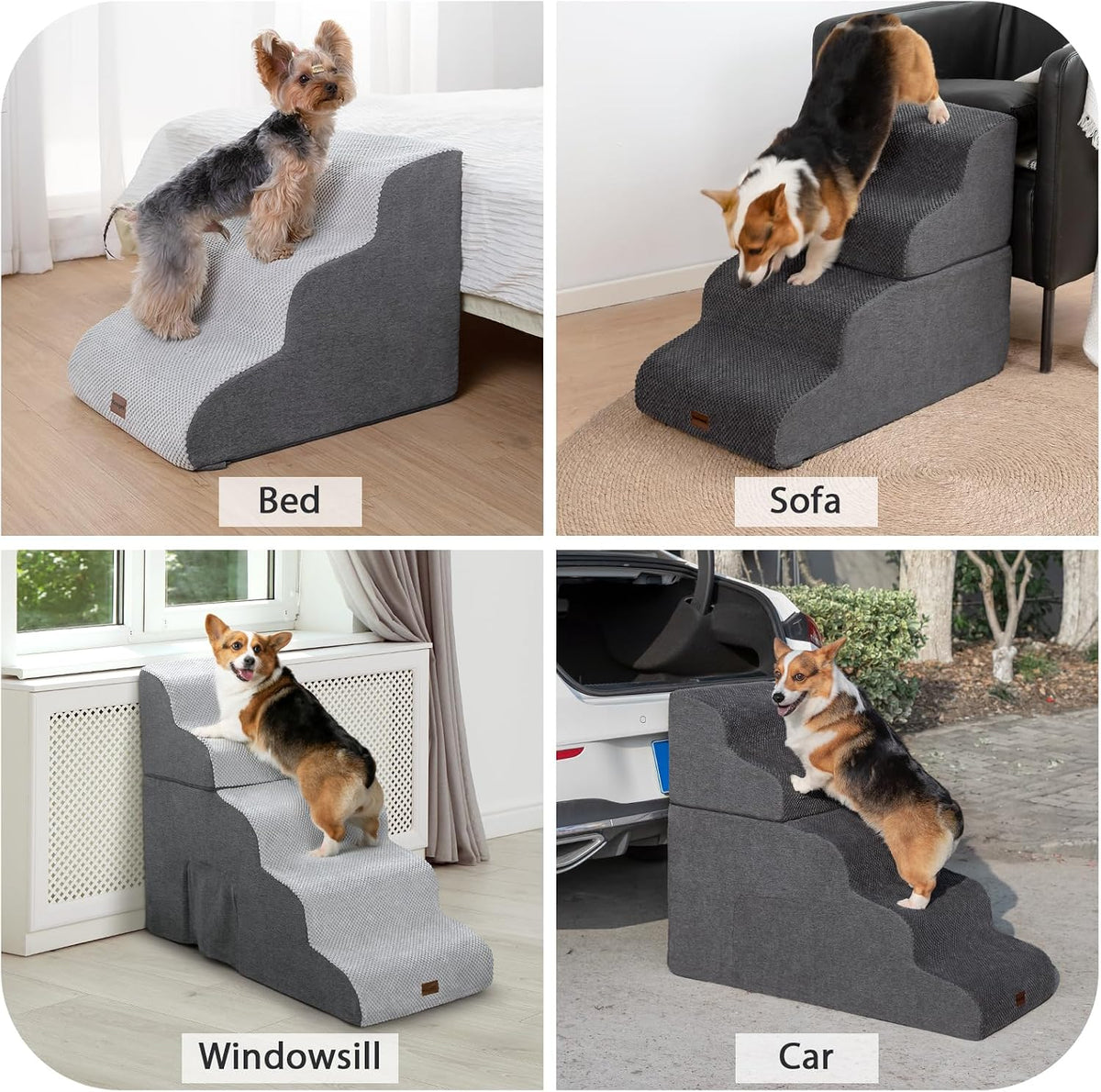 Garnpet Dog Stairs for Couch Sofa and Chair - Fleece 3-Step / Light Grey - image 3