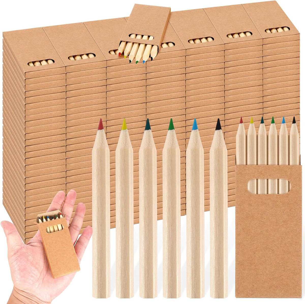 Faccito mini colored pencils bulk pack, small paper boxes of 6 short wooden pencils