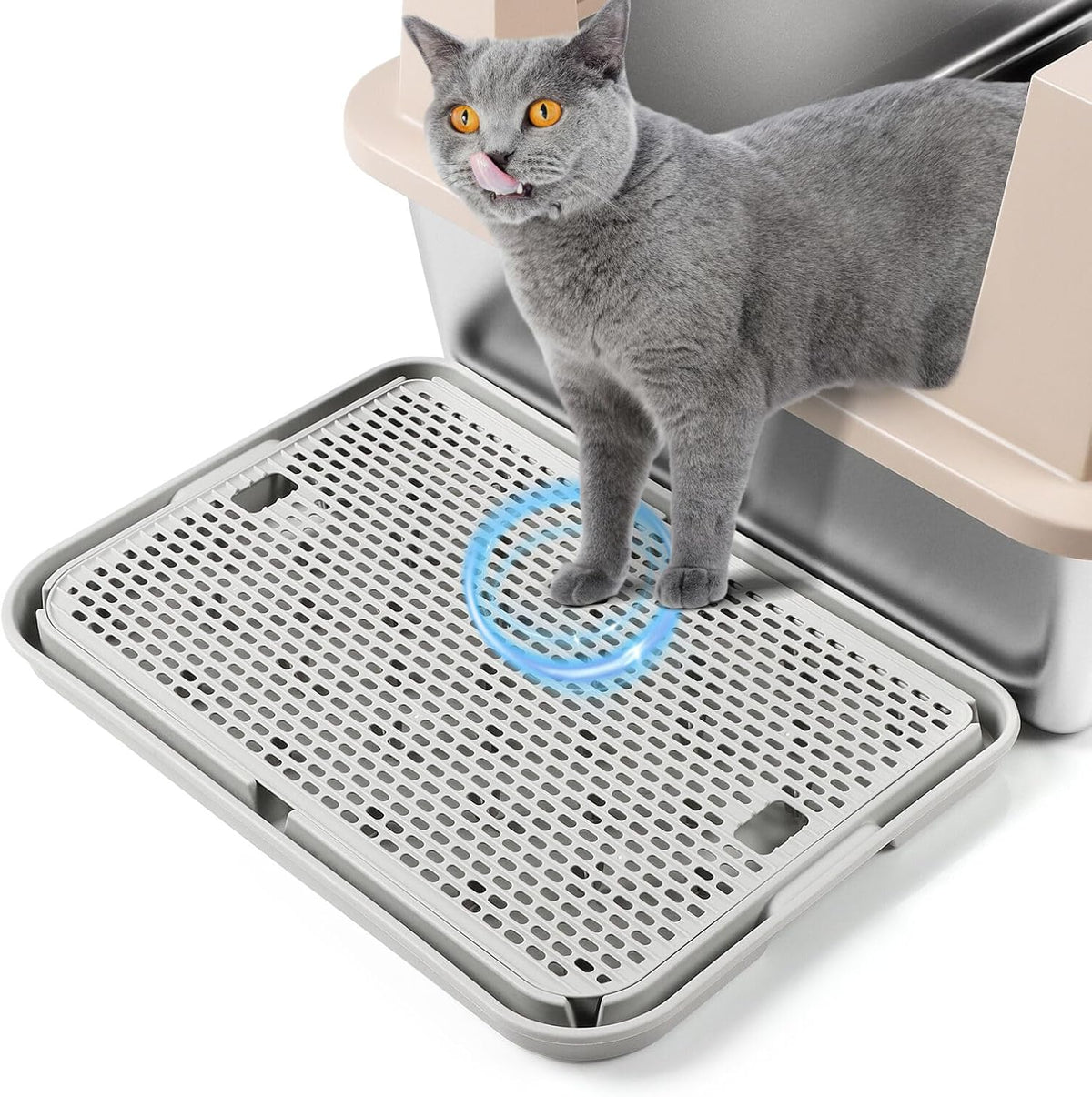 Cat Litter Box Step, Large Cat Litter Ramp with Filter Function - Light Grey Large