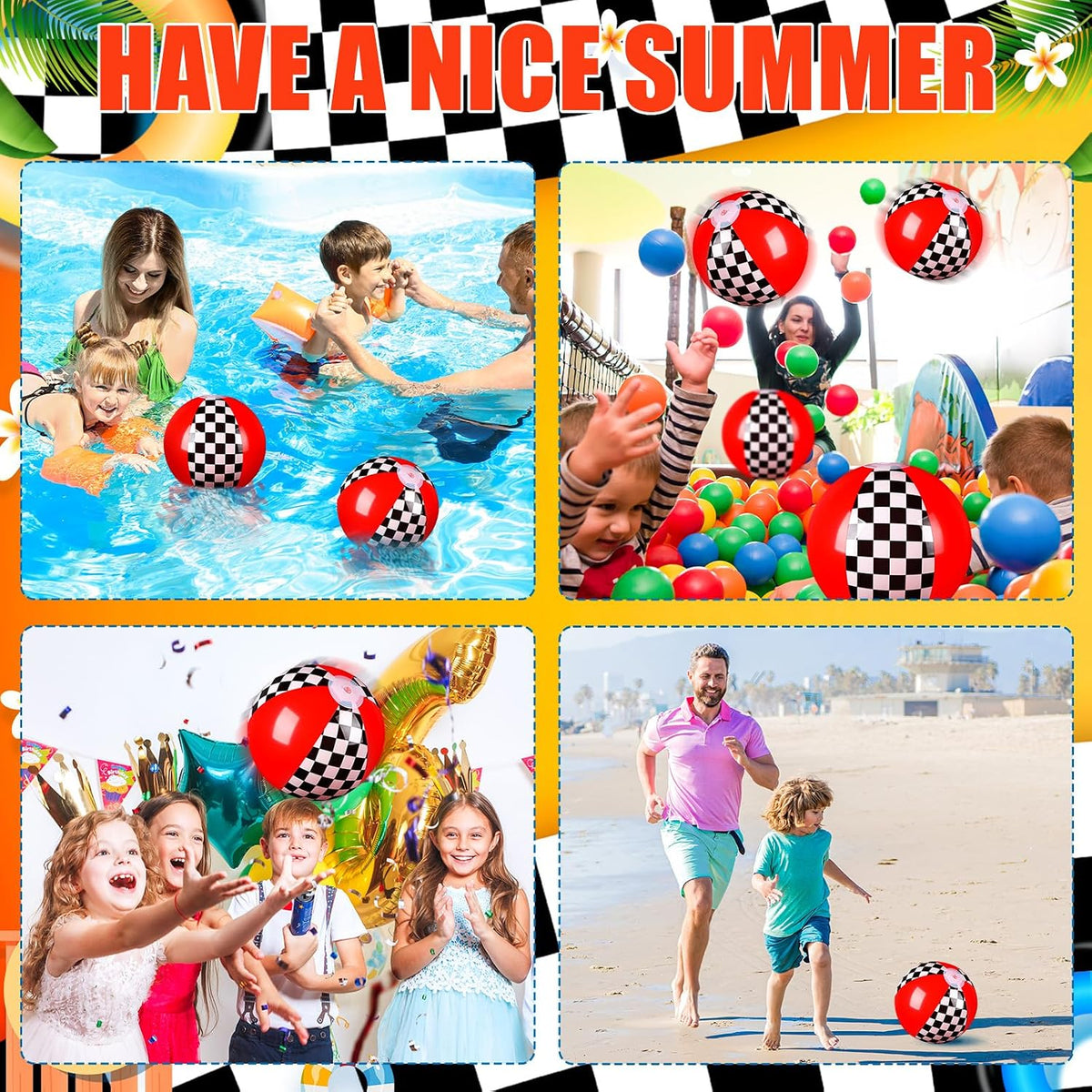 Hollowfly 12 Pack Checkered Flag Beach Balls Kids 7.87" - 7.8" / Race Car / 12 - image 4