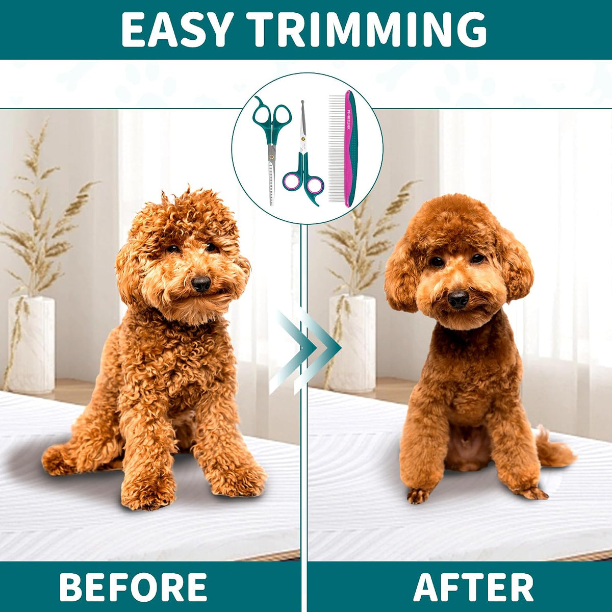 Professional Dog and Cat Grooming Scissors, Pet Grooming Shears - Green 3 in 1 Pro - image 4