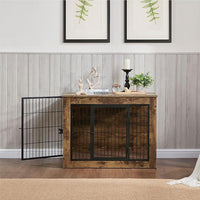 FLEXIMOUNTS Dog Crate Furniture with Cushion, Wooden Dog Kennel Furniture, Heavy Duty Dog Cage, 40" Dog Kennel with Double Doors, L