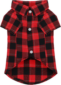 Plaid Dog Shirt: Classic Checkered Style in Pure Cotton for Large - XS-(2~4lb) | Chest(~13.7") / Red