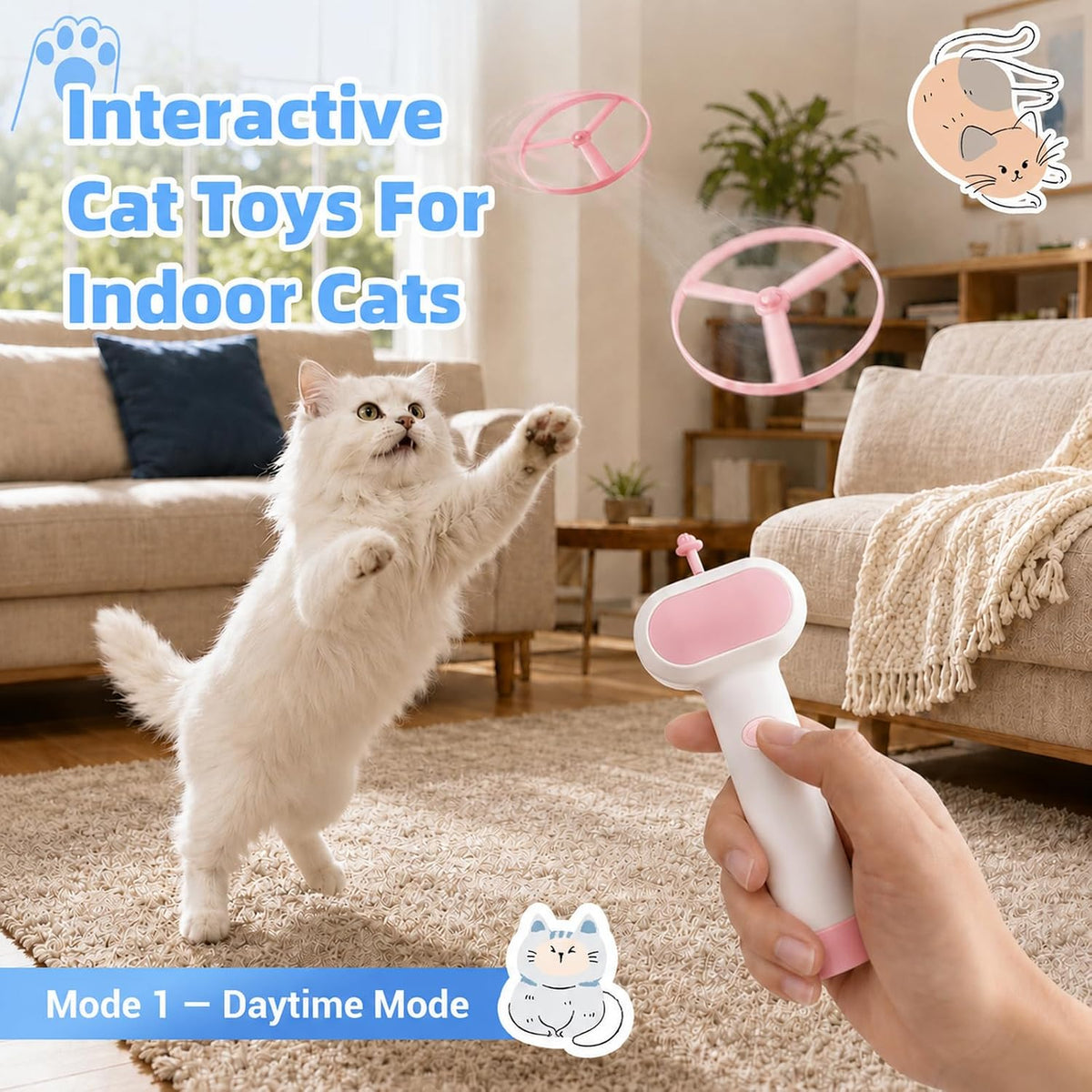 Cat Fetch Toy with Flying Disc Launcher - Pink - image 4