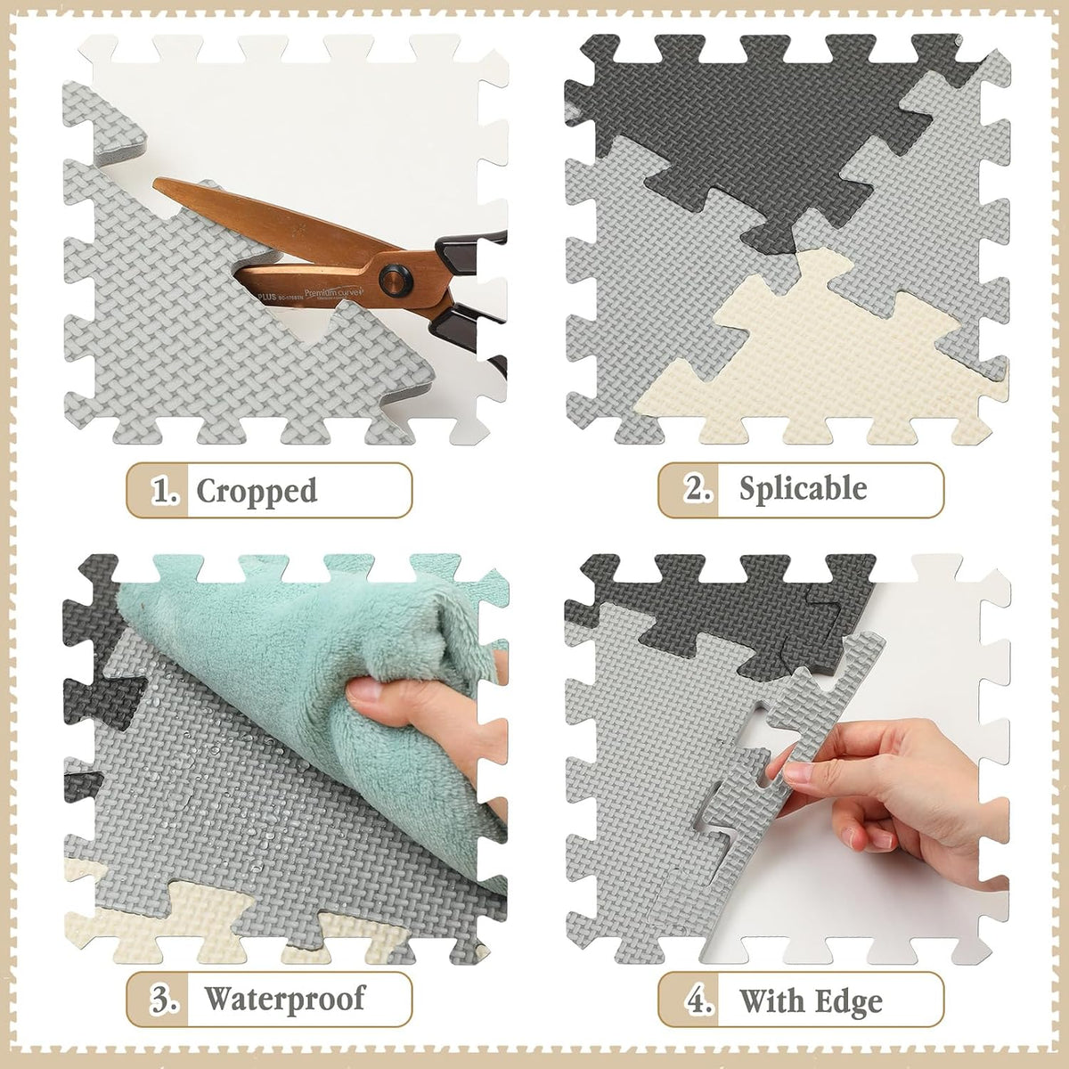 Nuanchu 60 PCS Kids Foam Puzzle Mat, Cream - Black, White, Gray - image 3