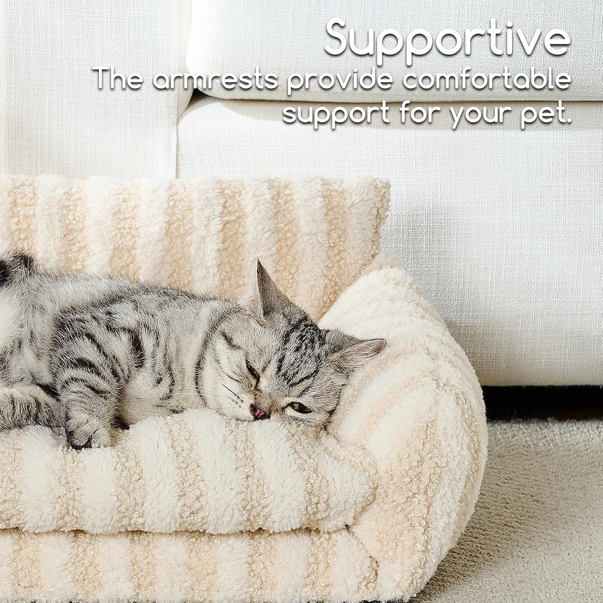 Hollypet Cat Bed Small Dog Orthopedic Couch Beds for Pets up to – Essentials for Cats - 21"L x 15"W x 8"Th / Beige - image 4