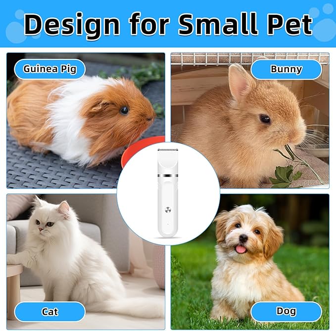 Guinea Pig & Rabbit Grooming Kit 2 in 1 – Cordless Hair Clipper & Nail Grinder for Small Animals– Low-Noise Rechargeable Nail Clippers Electric