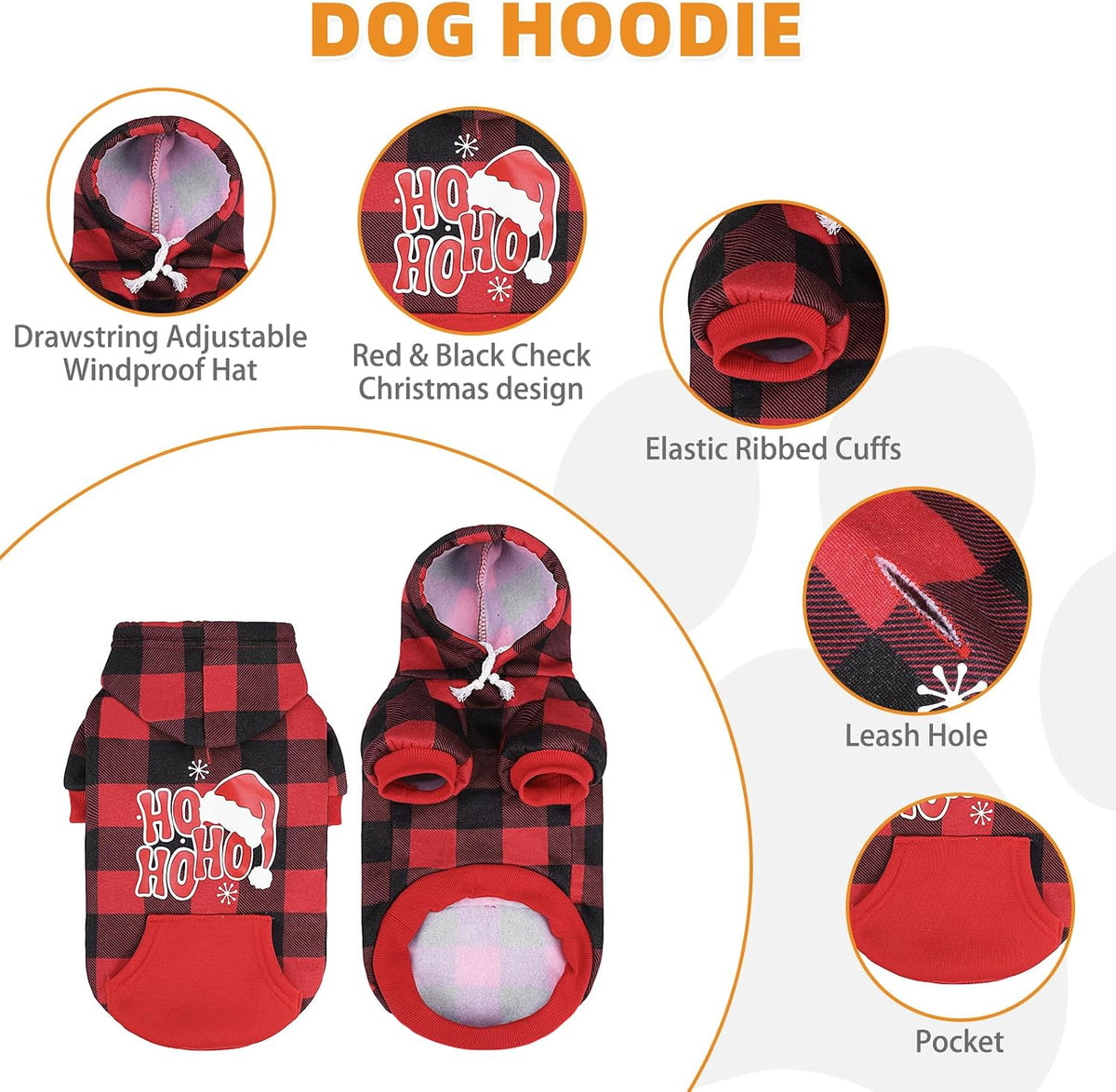 Plaid Dog Hoodie Pet Clothes Sweater with Hat and Pocket for Small - Santa Hat / Medium (Pack of 1) - image 3