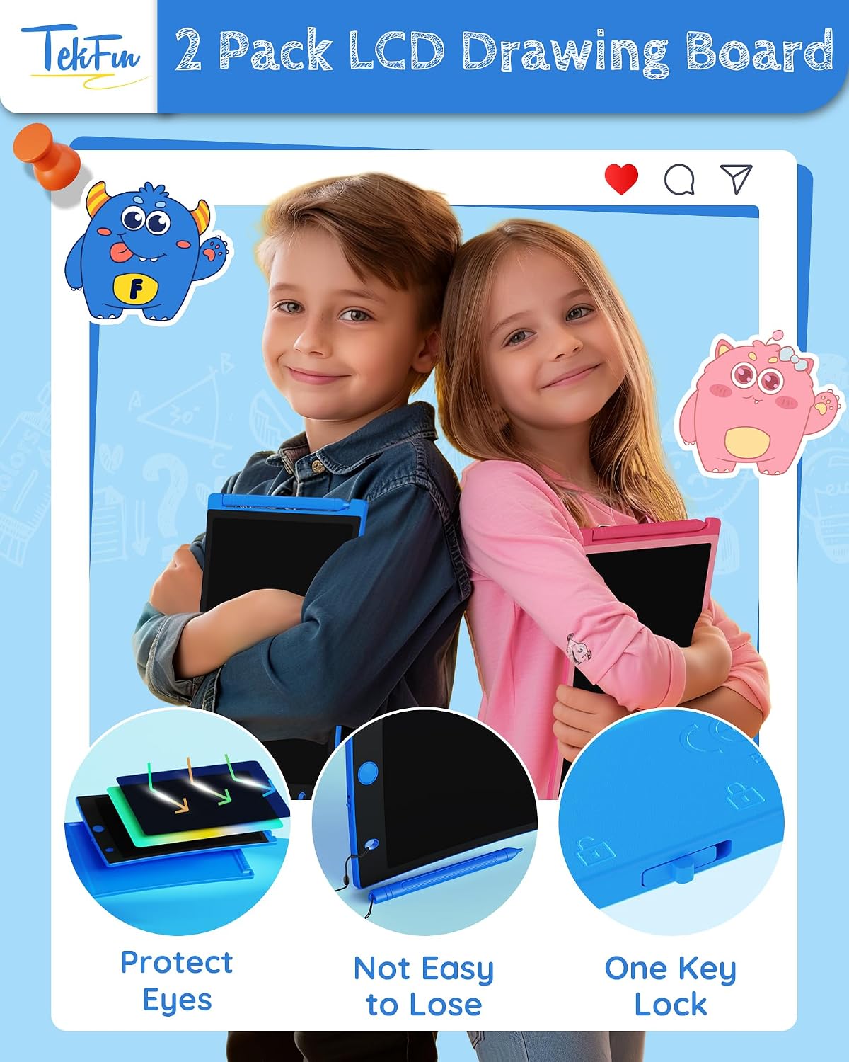 TEKFUN 2 Pack LCD Writing Tablet with Stylus - Blue+2pack / 8.5 inch - image 4