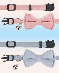 Cat Collar Breakaway Bowtie Safety with Bell Adjustbale Kitten Puppy - A-[2pcs] Pink & Blue Grey - image 2