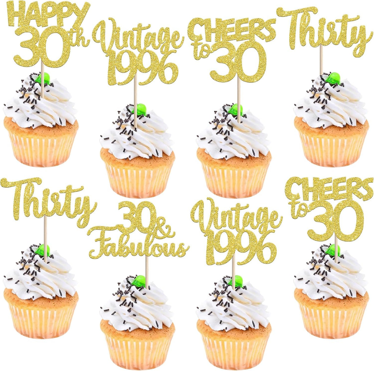Rose gold glitter vintage 1946 cupcake toppers for an 80th birthday - view 2