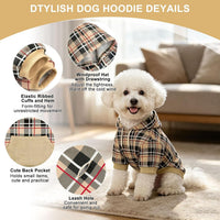 Plaid Dog Hoodie - British Style Warm Dog Sweater Shirt with Leash Hole,Pitbull Clothes - Beige / Medium - image 2