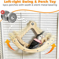 Bird Perch Toy, Wooden Interactive Rocking Parakeet Toys and Perches – Essentials for Birds - Natural Wood / Cage and Suction Cup Installation - image 3