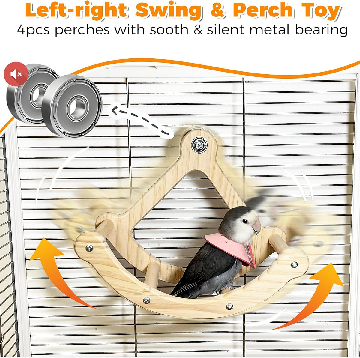 Bird Perch Toy, Wooden Interactive Rocking Parakeet Toys and Perches – Essentials for Birds - Natural Wood / Cage and Suction Cup Installation - image 3