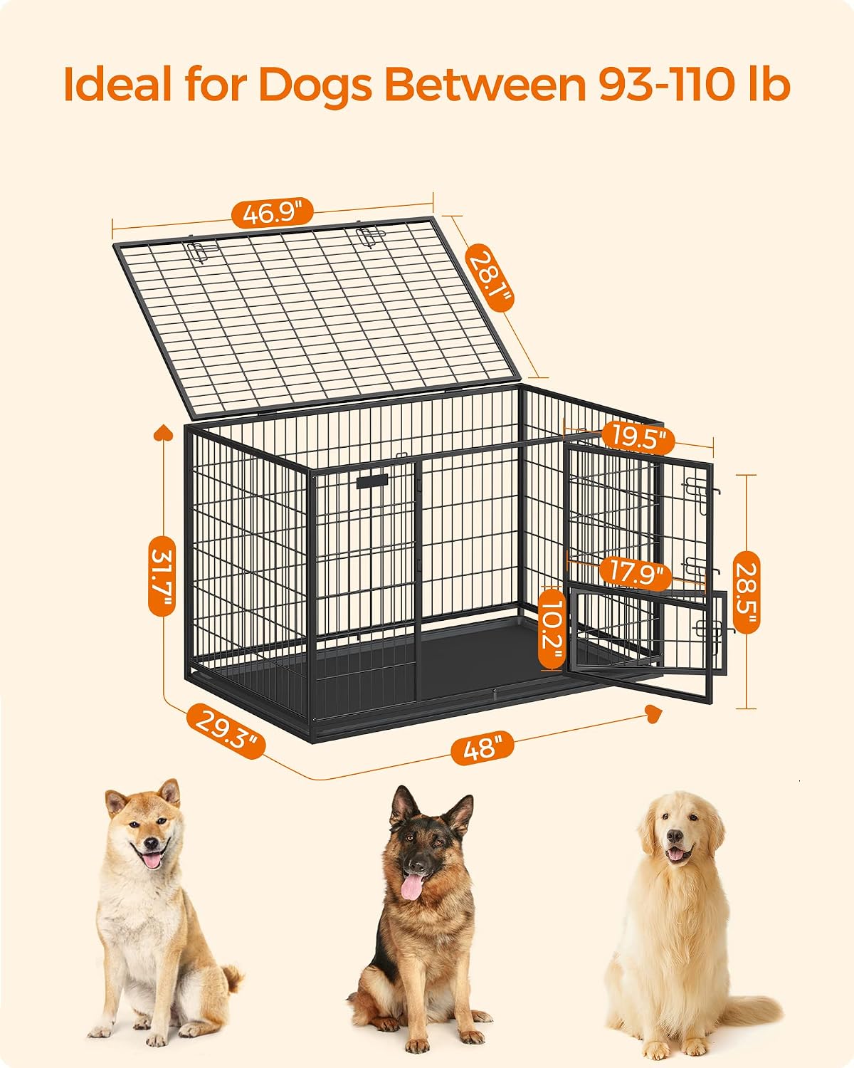 Feandrea 48" Heavy-Duty Dog Crate, Convenient Feeding Door - 48.0"L x 29.3"W x 31.7"H - image 4