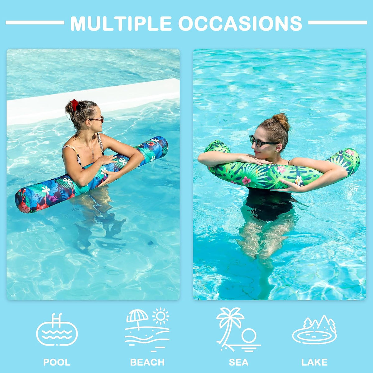 PARENTSWELL inflatable pool noodles 2-pack with flamingo and leaf covers - view 5