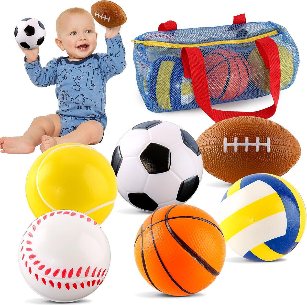 ShyLizard 6-piece soft foam sports balls for toddlers with mesh bag