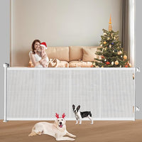 Pawtners Retractable Baby Gates Extra Wide, 41" Tall Extends up to 71" Wide, Dog Gate Indoor with for Stairs, Pet Gate with Support Rods for Doorways Hallways Indoor & Outdoor-White