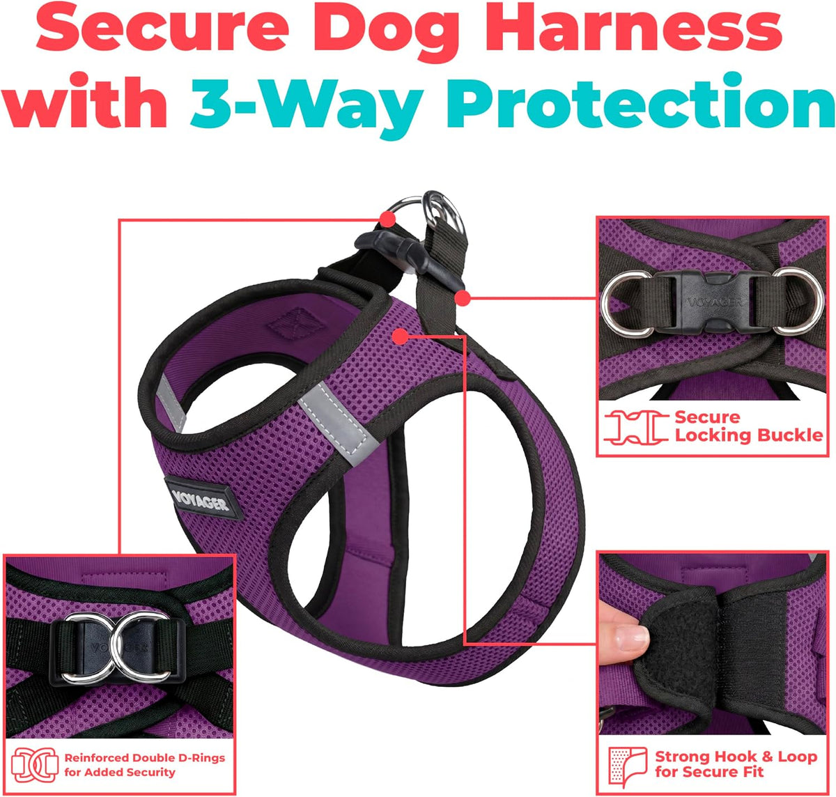 Voyager Step-in Air Dog Vest Harness - Purple/Black Trim / M (Chest: 16 - 18") - image 2
