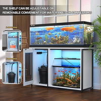 55-75 Gallon Fish Tank Stand with Power Outlets & LED Light, Reversible Heavy Duty Metal Aquarium Stand with Cabinet for Fish Tank Accessories Storage, Turtle/Reptile Terrariums, White