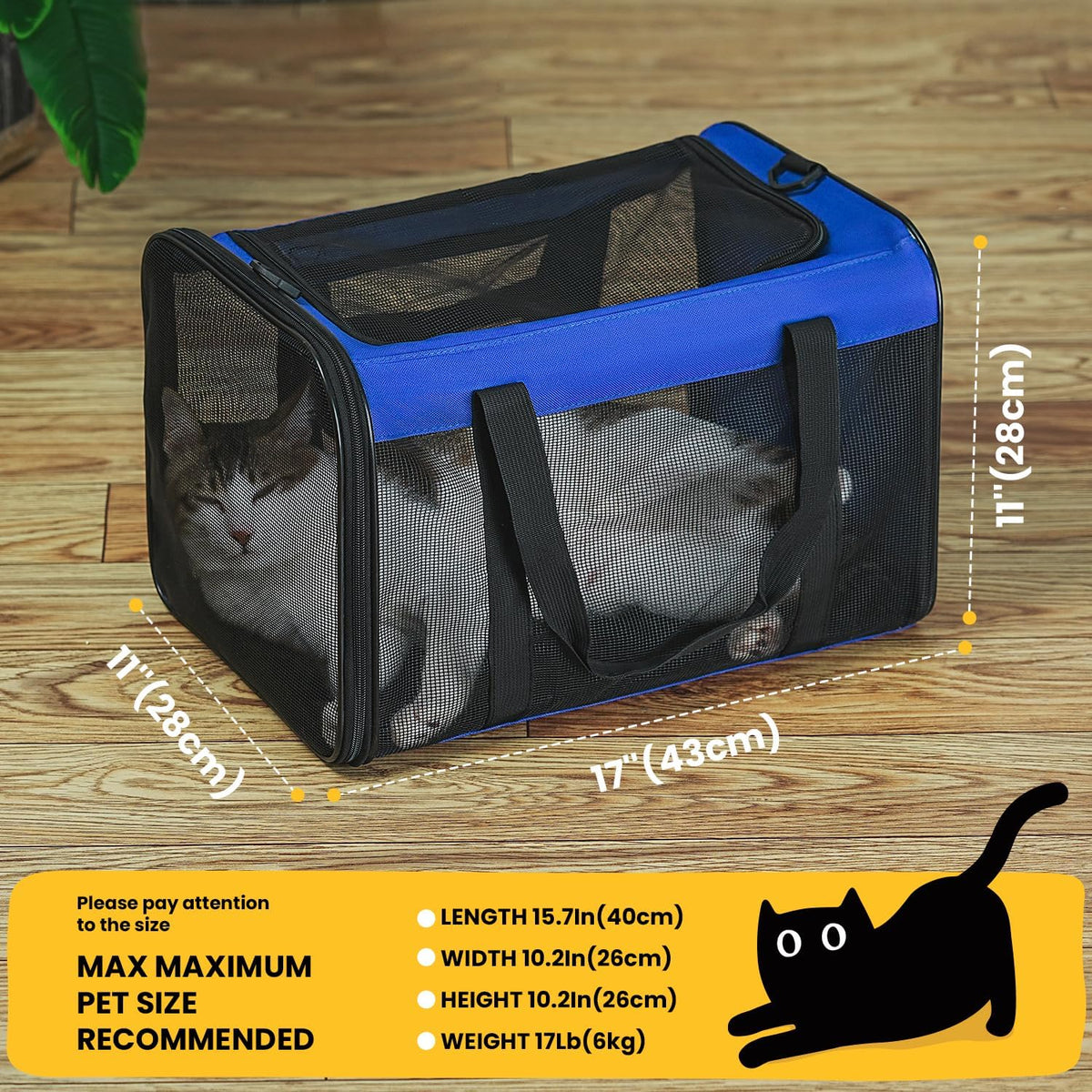 Conlun Cat Carrier Bag, Soft-Sided Pet Carriers for Dogs, M - 17.0"L x 11.0"W x 11.0"H / Blue - image 2