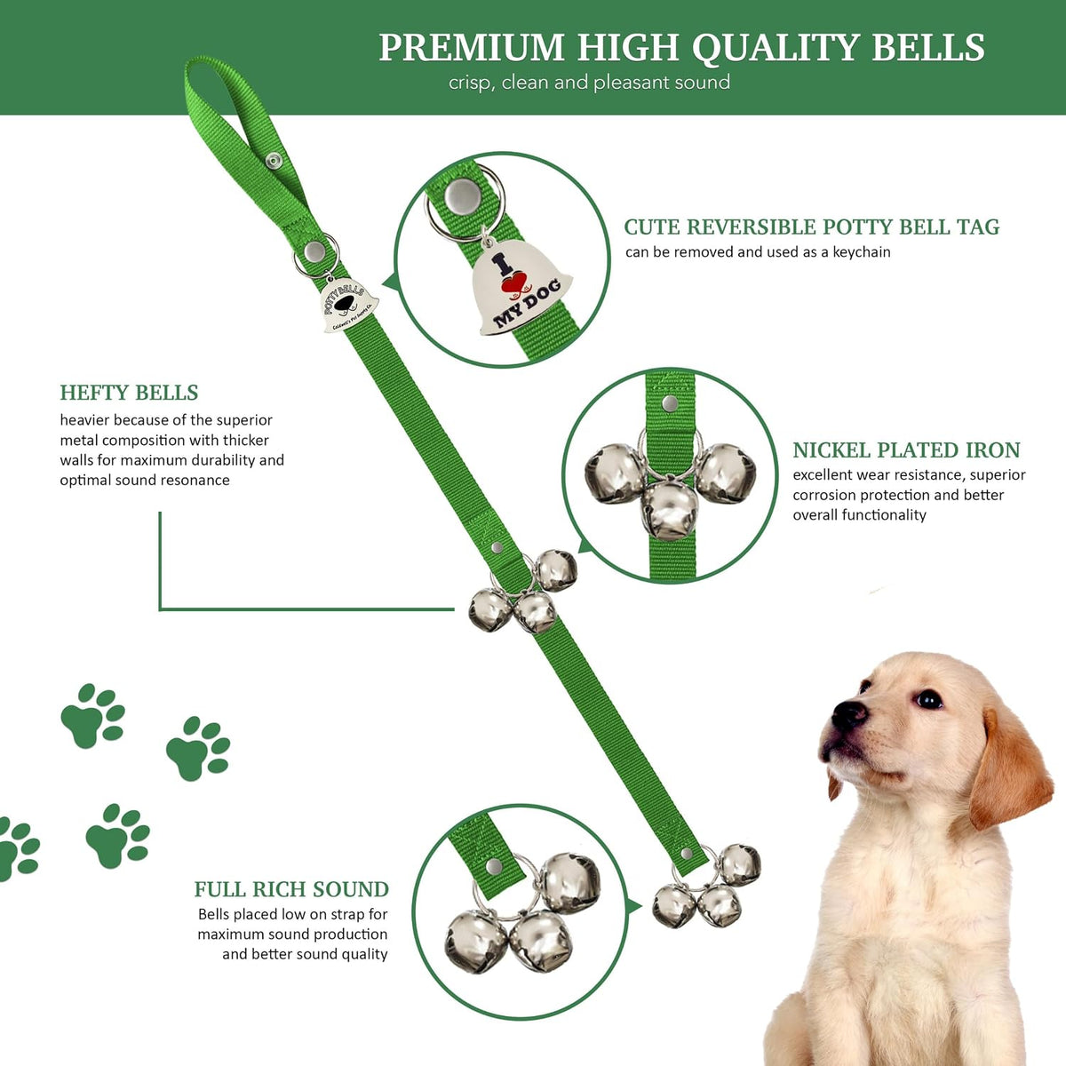 Caldwell's Pet Supply Co. Dog Potty Bells, Dog Door Bell - One Potty Bell / Green - image 2